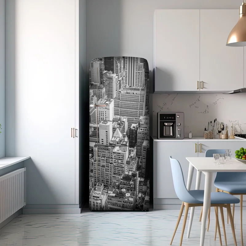 Kühlschrankaufkleber luftaufnahme einer städtischen skyline in schwarzweiß Kühlschrankaufkleber luftaufnahme einer städtischen skyline in schwarzweiß
