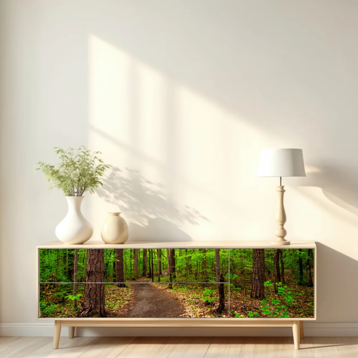 Repositionierbarer Aufkleber ruhiger grüner waldpfad Repositionierbarer Aufkleber ruhiger grüner waldpfad