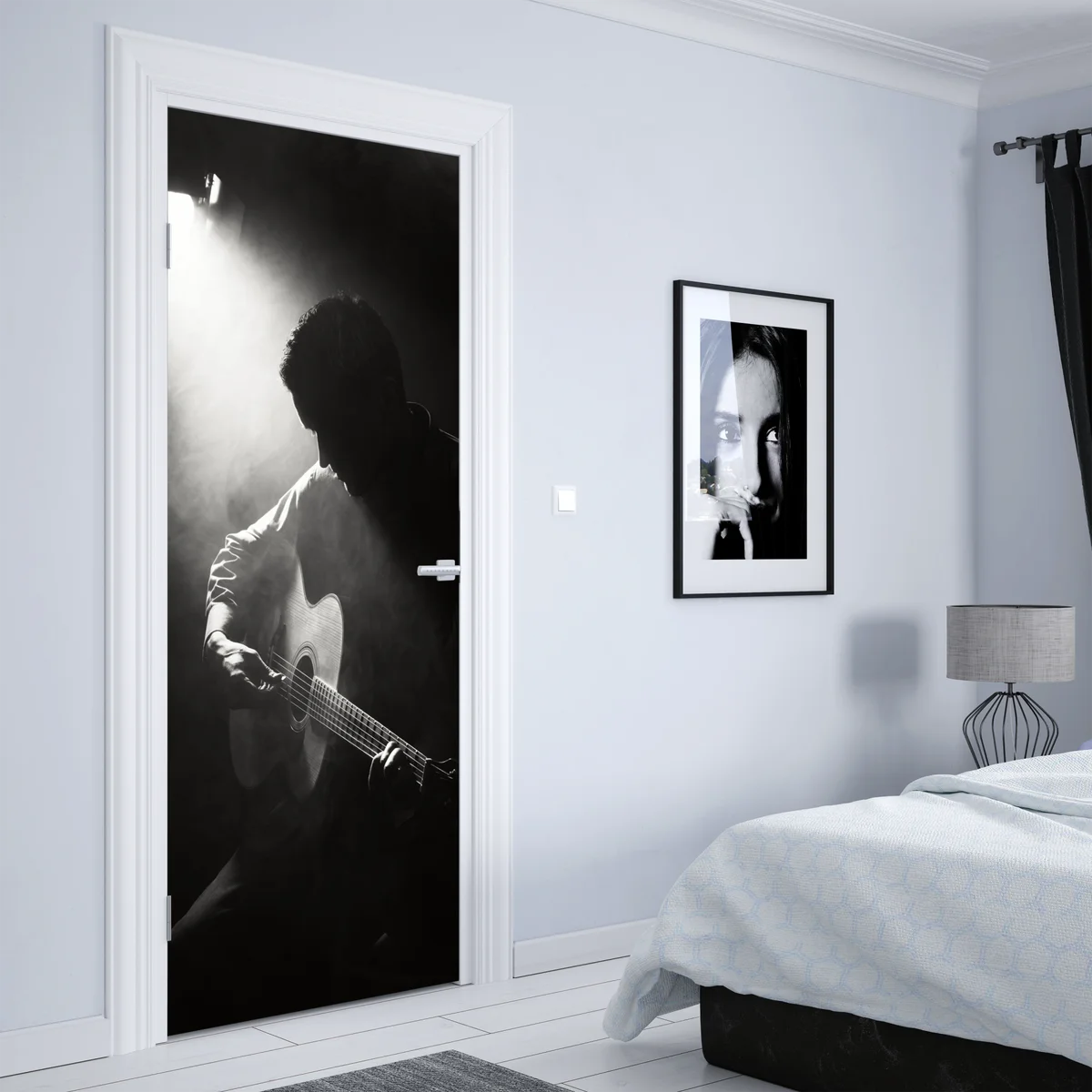 Türaufkleber silhouette eines gitaristen im scheinwerferlicht Türaufkleber silhouette eines gitaristen im scheinwerferlicht