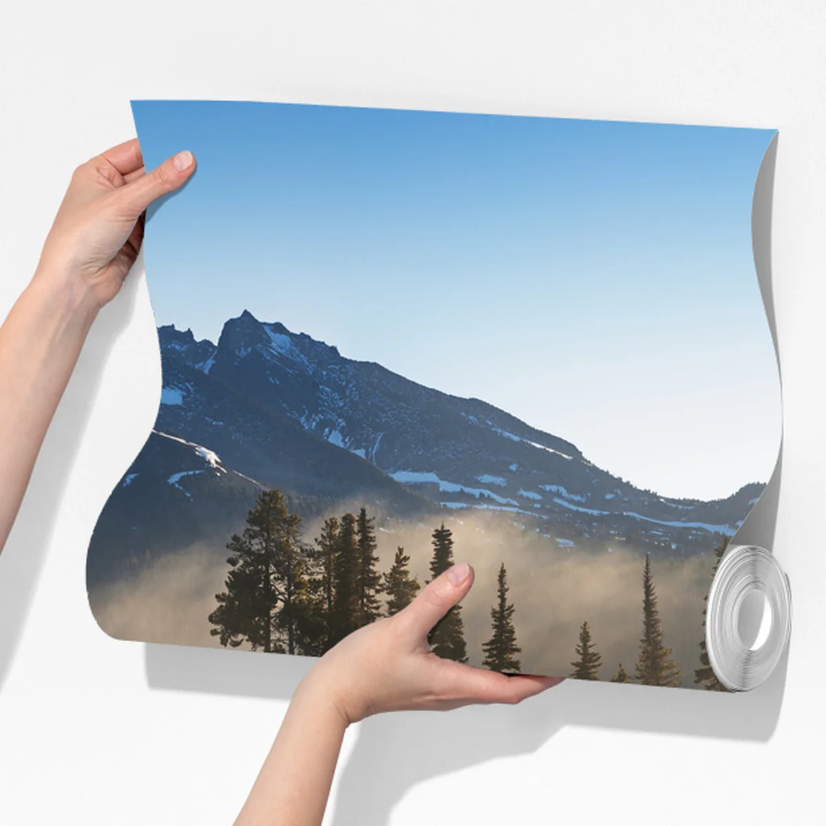 Fototapete nebliger bergspiegel am see bei sonnenaufgang Fototapete nebliger bergspiegel am see bei sonnenaufgang