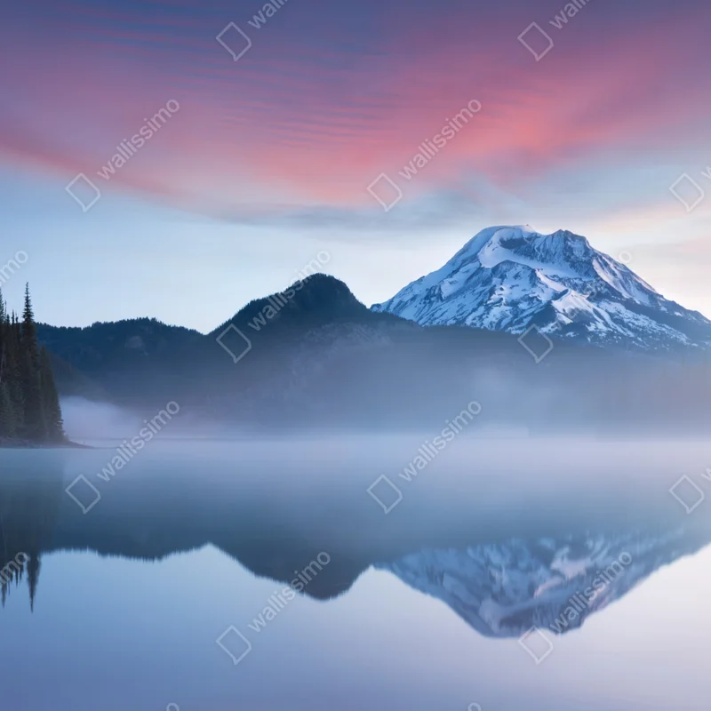 Poster nebliger bergsee im dämmerlicht • Poster bei Wallnifity® Poster nebliger bergsee im dämmerlicht • Poster bei Wallnifity®