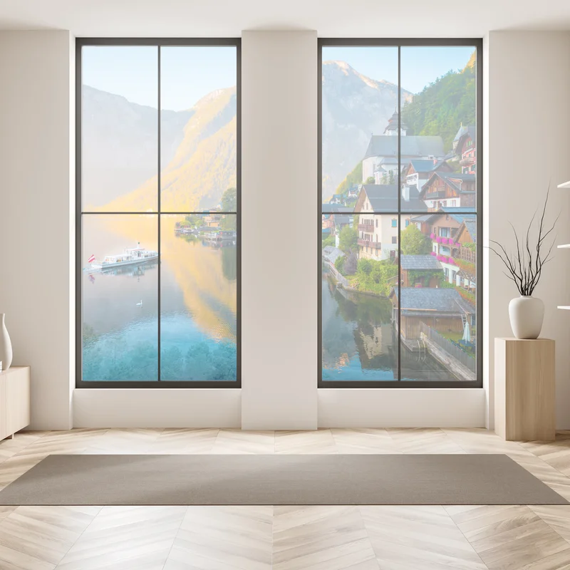 Fensteraufkleber morgendlicher lichtglanz über Hallstatt am see