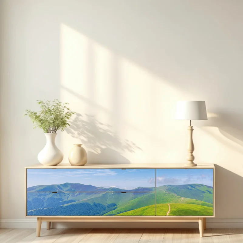 Repositionierbarer Aufkleber sonnige Borzhava-wiese, Transkarpatien, Ukraine