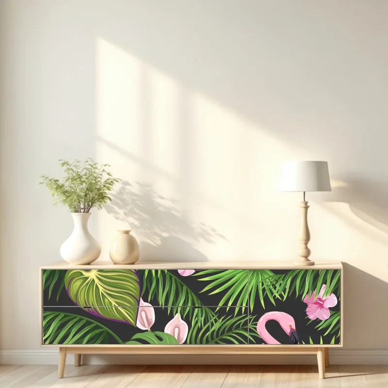 Repositionierbarer Aufkleber rosa flamingo tropenmuster