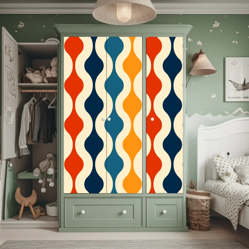 Schrankaufkleber retro welliges mid-century muster Schrankaufkleber retro welliges mid-century muster