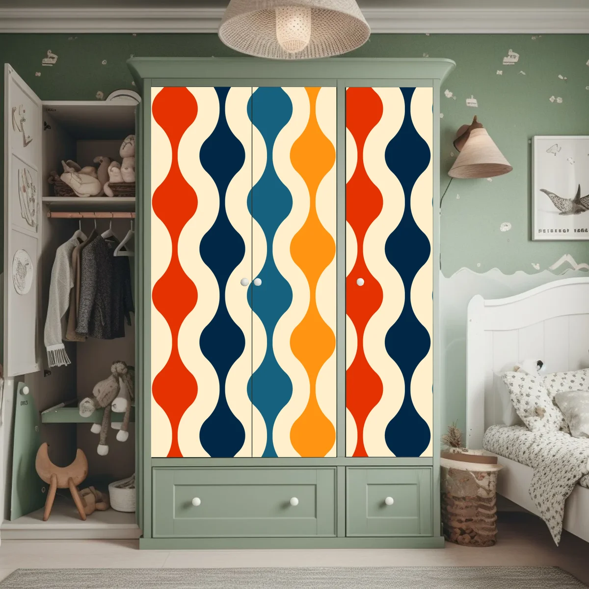 Schrankaufkleber retro welliges mid-century muster Schrankaufkleber retro welliges mid-century muster