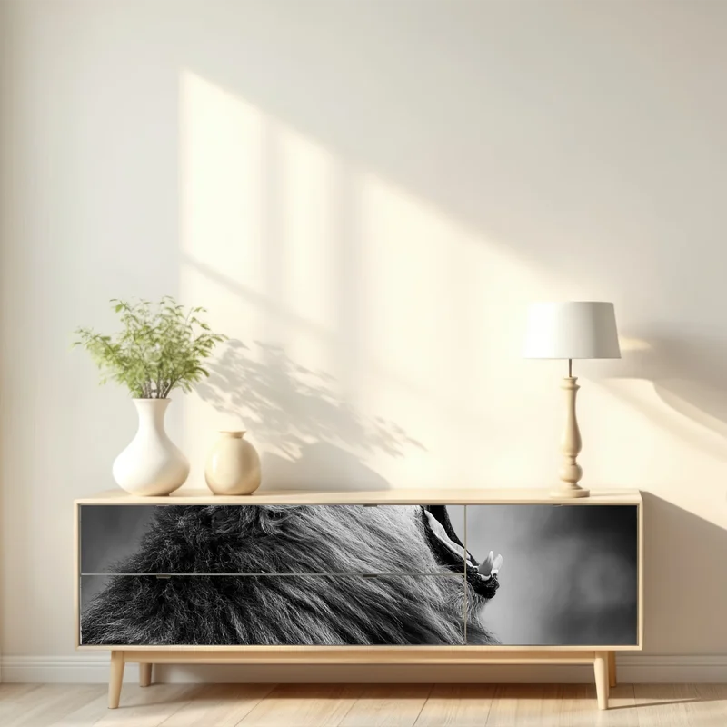 Repositionierbarer Aufkleber majestätischer brüllender löwe in monochrom