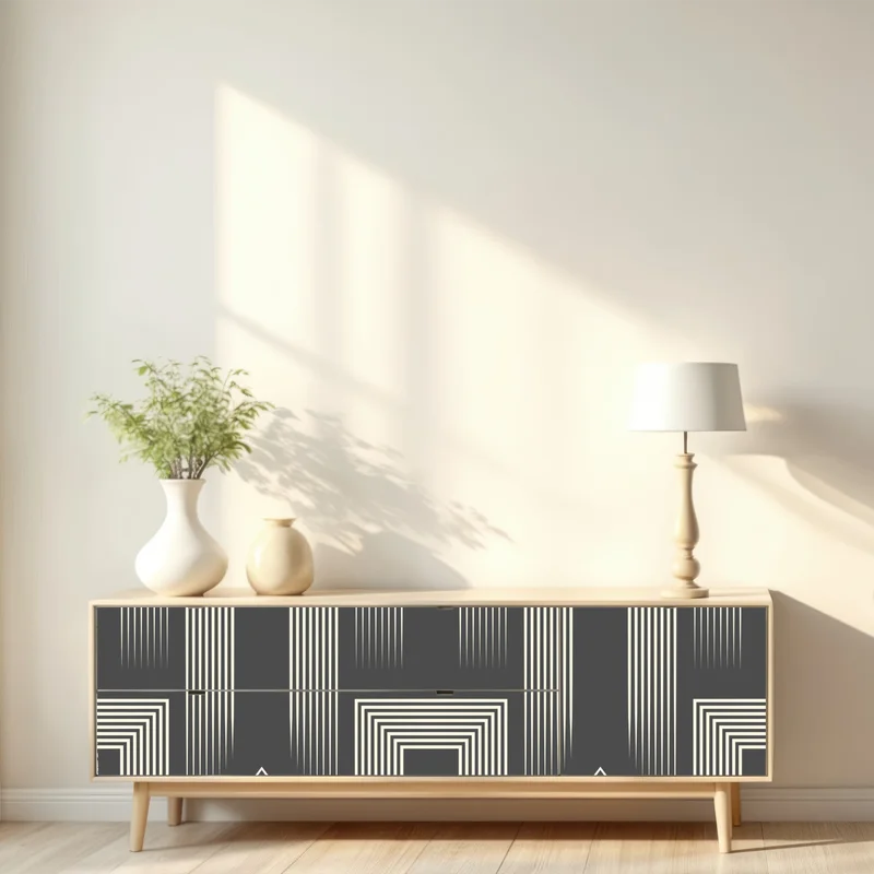 Repositionierbarer Aufkleber geometrisches art-deco-muster in grau und beige