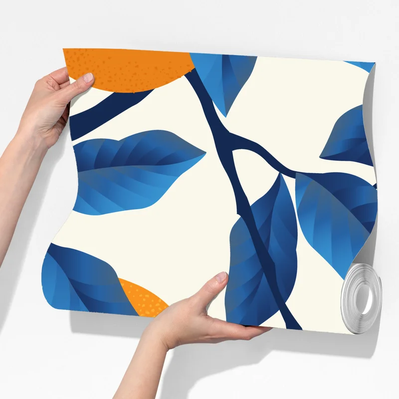 Fototapete kräftiges zitrusmuster in orange und blau Fototapete kräftiges zitrusmuster in orange und blau