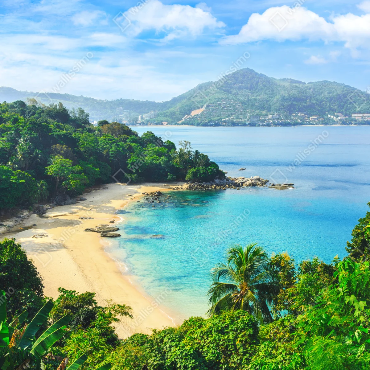 Leinwandbild tropische türkisbucht mit palmen Leinwandbild tropische türkisbucht mit palmen