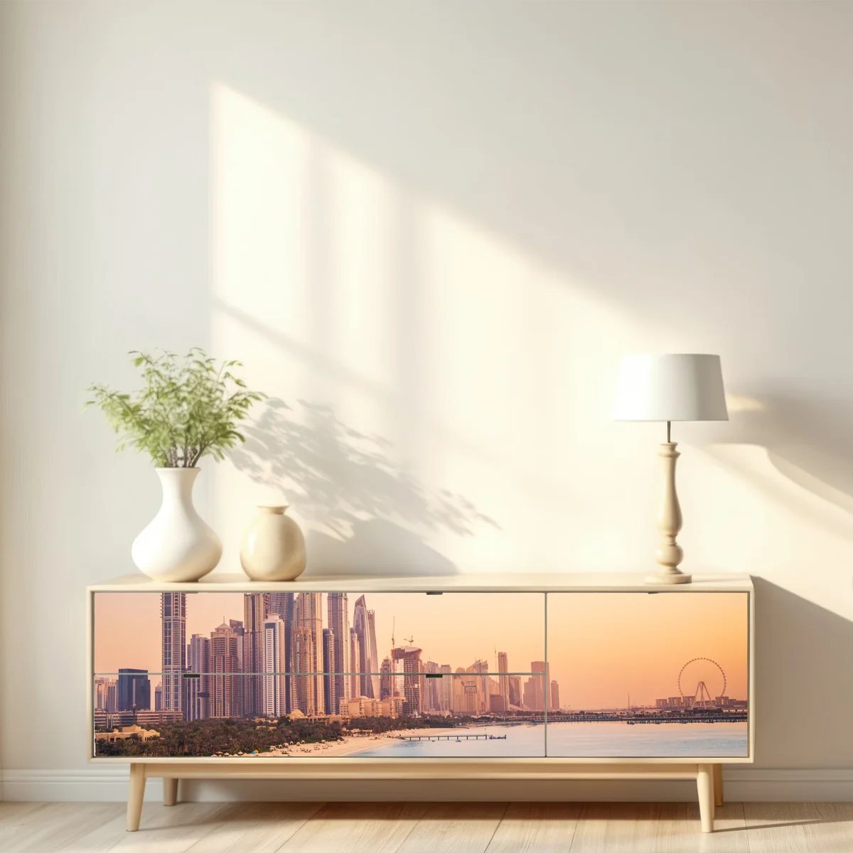 Repositionierbarer Aufkleber Dubai skyline bei sonnenuntergang Repositionierbarer Aufkleber Dubai skyline bei sonnenuntergang