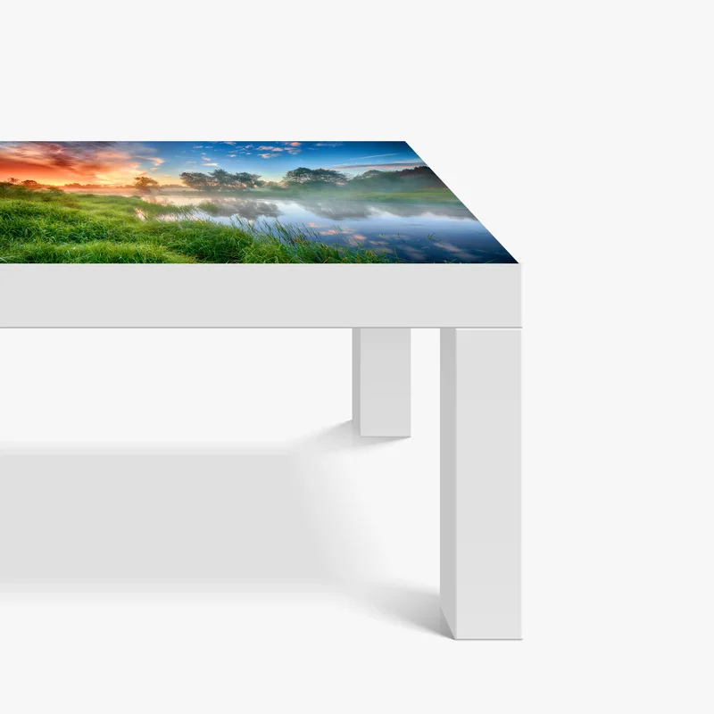 Tischaufkleber und Schreibtischaufkleber nebel bei sonnenaufgang am flussufer