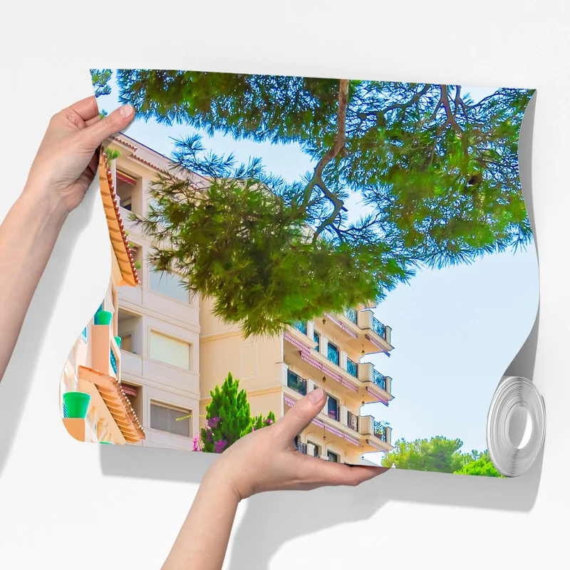 Fototapete mediterrane promenade mit pastellfarbenen häusern Fototapete mediterrane promenade mit pastellfarbenen häusern