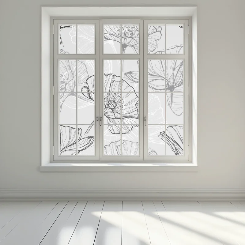 Fensteraufkleber zarter grauer mohn in linienzeichnung Fensteraufkleber zarter grauer mohn in linienzeichnung