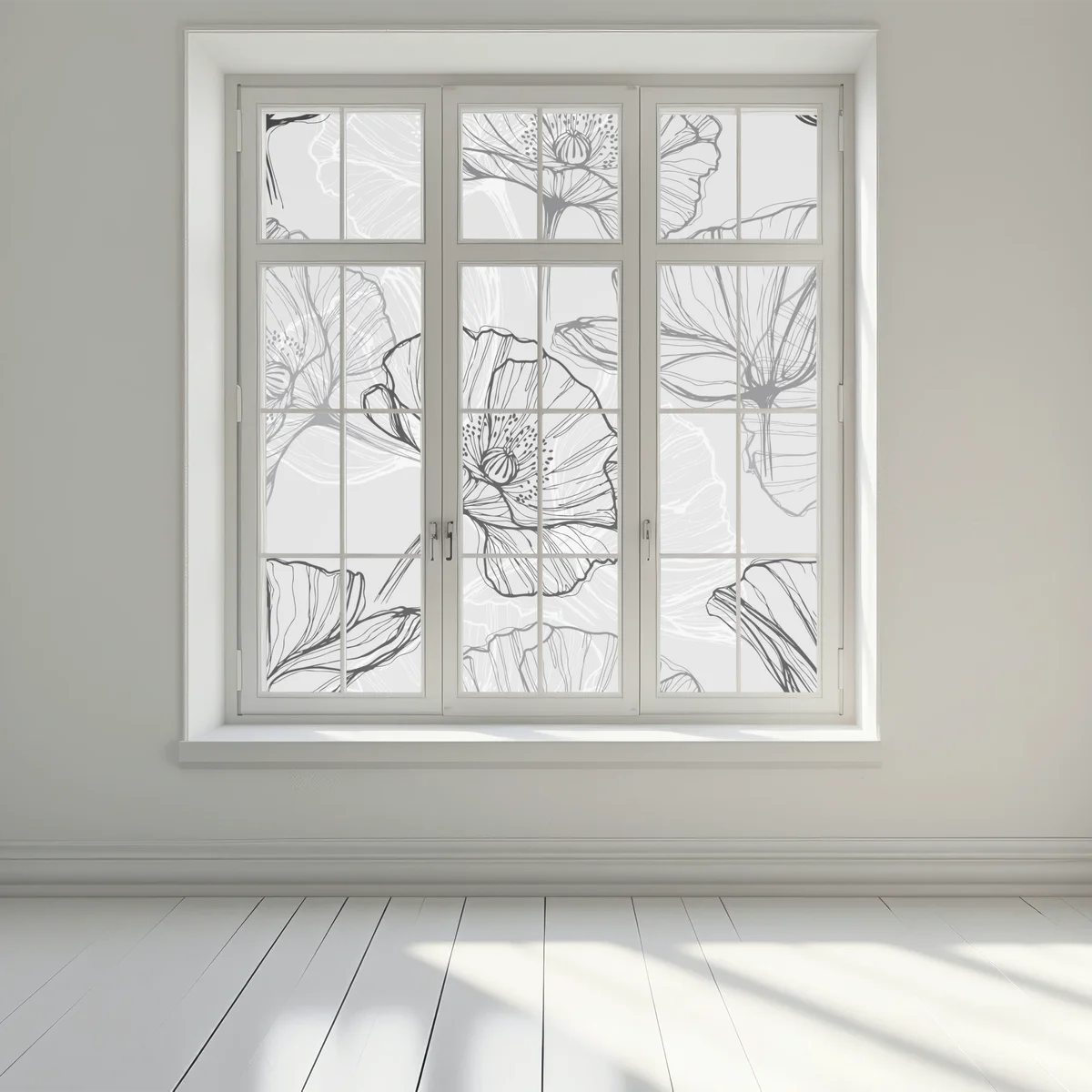 Fensteraufkleber zarter grauer mohn in linienzeichnung Fensteraufkleber zarter grauer mohn in linienzeichnung