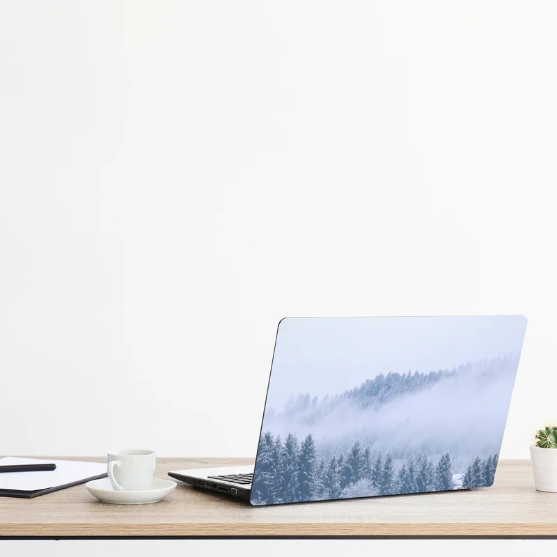 Laptop-Aufkleber winternebel über nadelwald