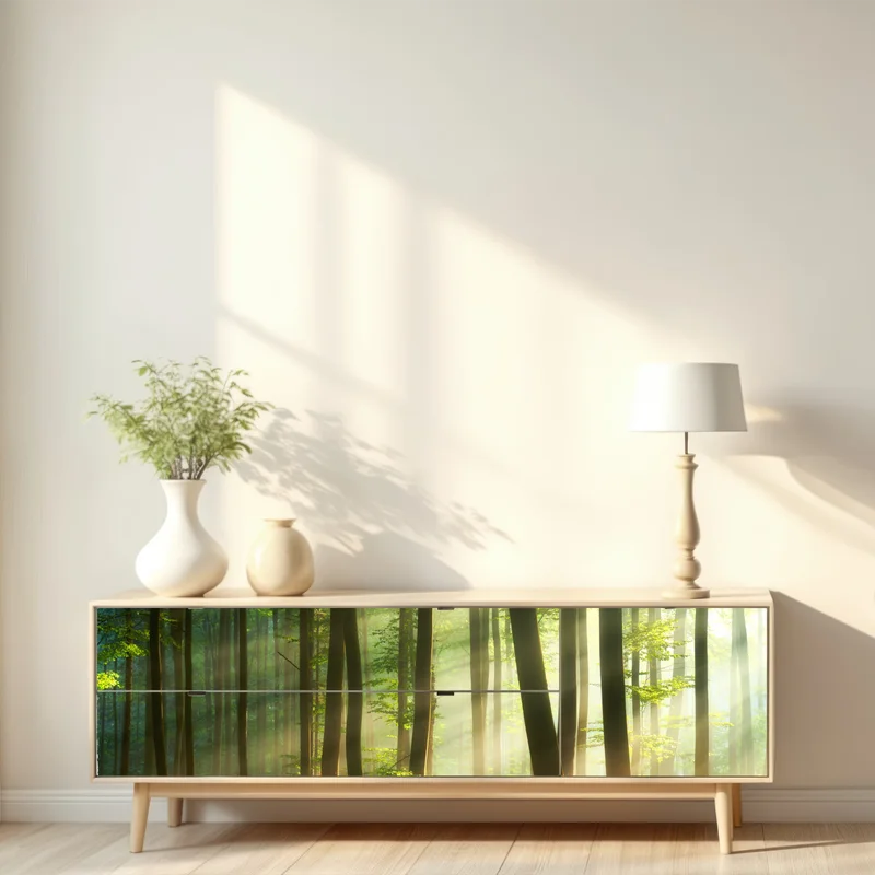 Repositionierbarer Aufkleber sonnenbeschienener morgenwald