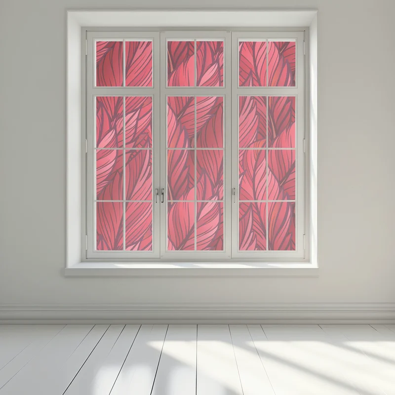 Fensteraufkleber rotes botanisches blättermuster