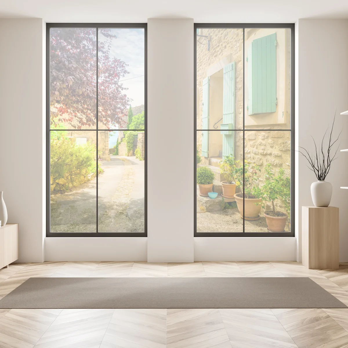 Naklejka na okno słoneczna uliczka z kamiennymi domami i kolorowymi okiennicami Naklejka na okno słoneczna uliczka z kamiennymi domami i kolorowymi okiennicami