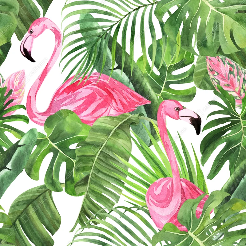 Repositionierbarer Aufkleber rosa flamingos tropisches aquarellmuster Repositionierbarer Aufkleber rosa flamingos tropisches aquarellmuster