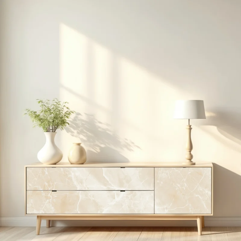 Repositionierbarer Aufkleber beige marmorstruktur mit weißen adern