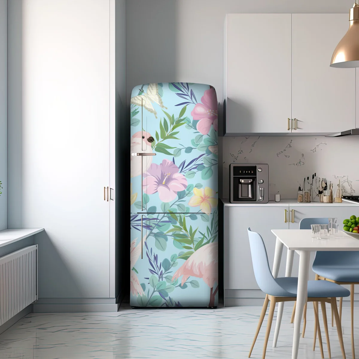 Kühlschrankaufkleber pastell tropisches vögel- und blumenmuster Kühlschrankaufkleber pastell tropisches vögel- und blumenmuster