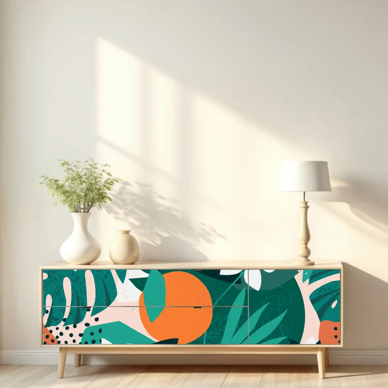 Repositionierbarer Aufkleber tropische blätter und zitrus illustration