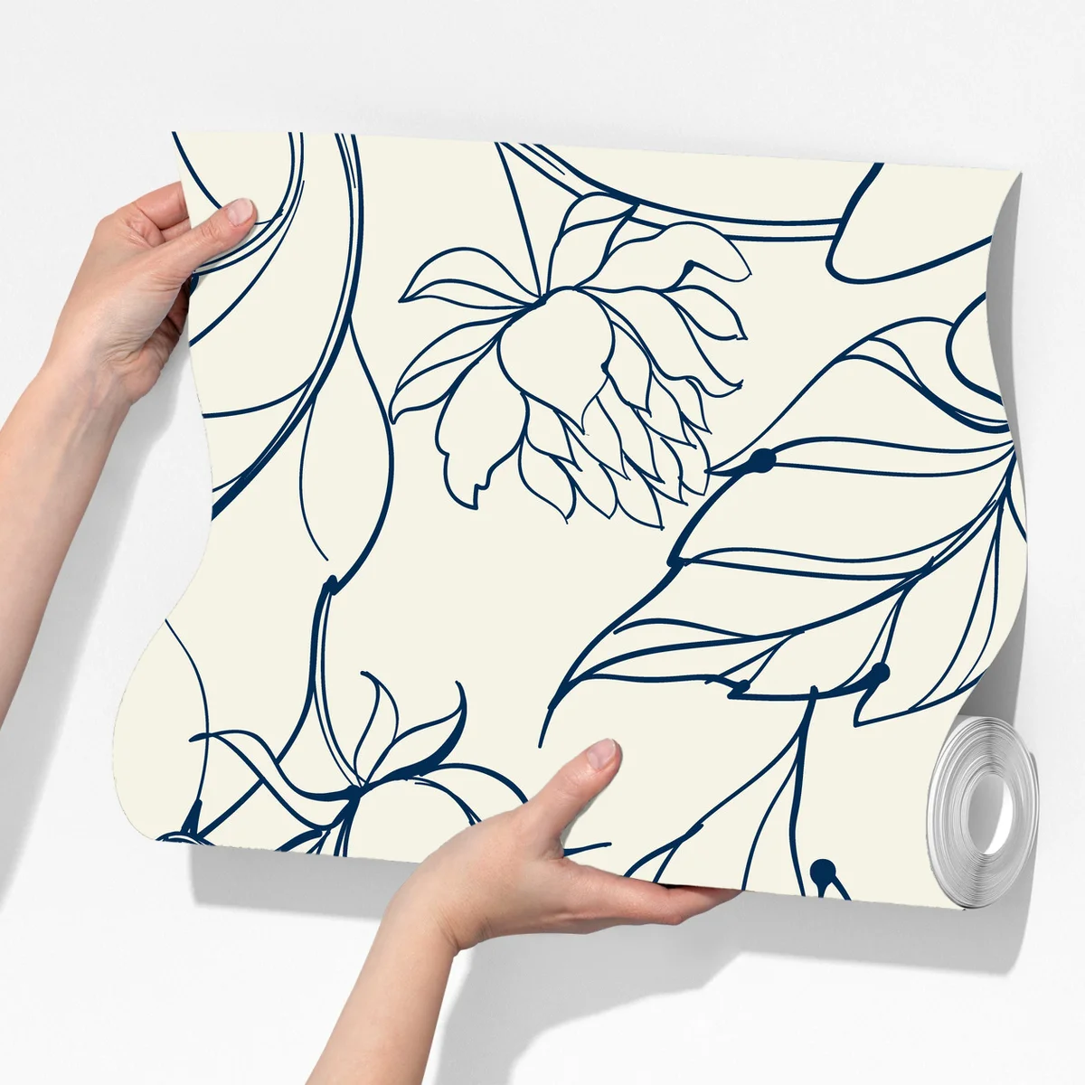 Fototapete handgezeichnetes marineblaues blumenmuster auf creme Fototapete handgezeichnetes marineblaues blumenmuster auf creme