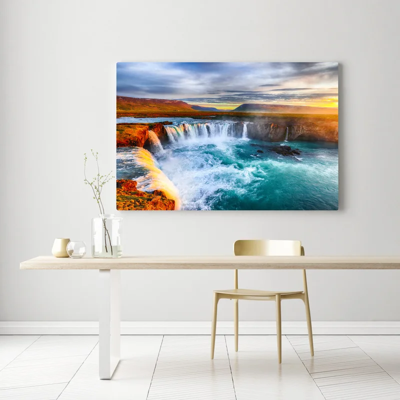 Leinwandbild Godafoss wasserfall bei sonnenaufgang Leinwandbild Godafoss wasserfall bei sonnenaufgang