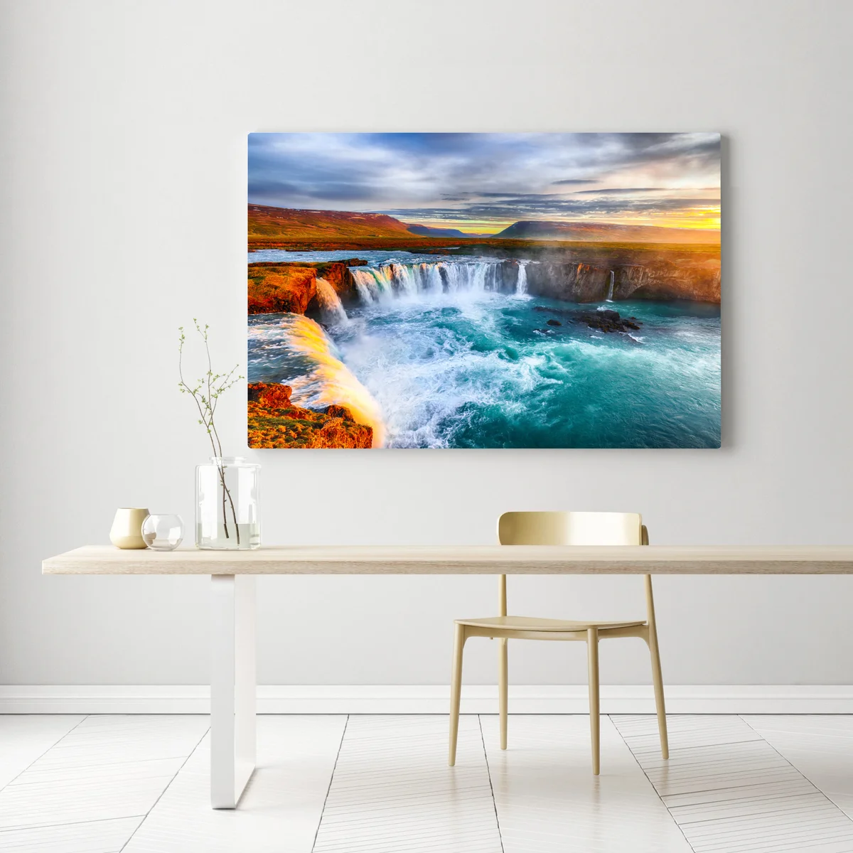 Leinwandbild Godafoss wasserfall bei sonnenaufgang Leinwandbild Godafoss wasserfall bei sonnenaufgang