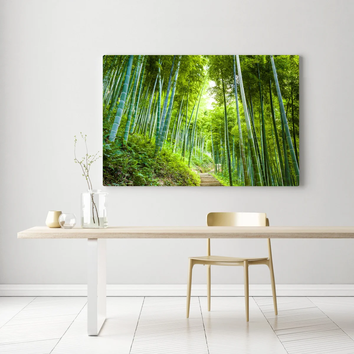 Leinwandbild ruhiger bambuswaldweg Leinwandbild ruhiger bambuswaldweg