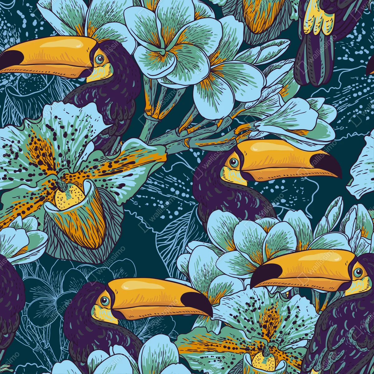 Fototapete tropisches tukan-blumenmuster Fototapete tropisches tukan-blumenmuster