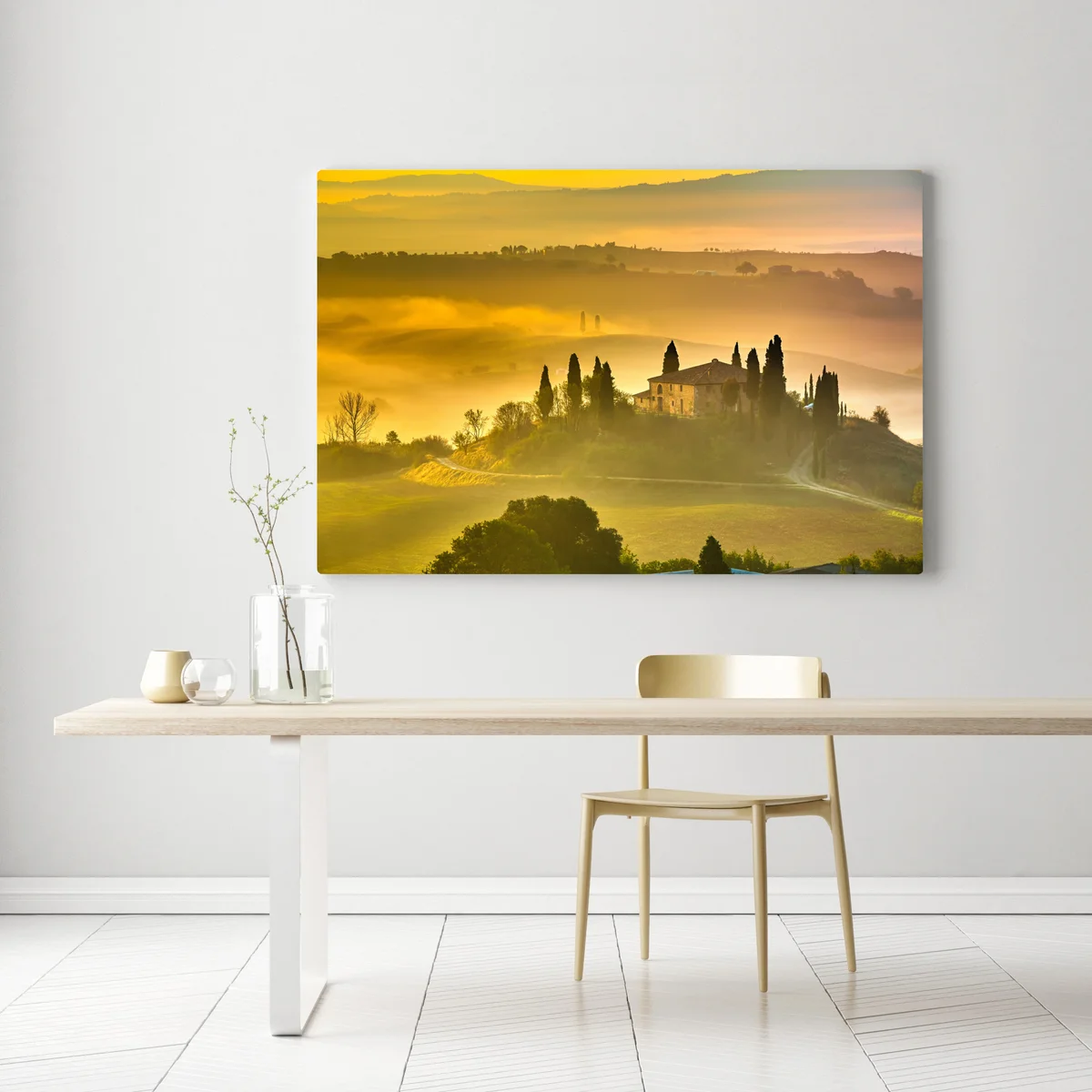 Leinwandbild Toskana bei sonnenaufgang über goldenen hügeln Leinwandbild Toskana bei sonnenaufgang über goldenen hügeln