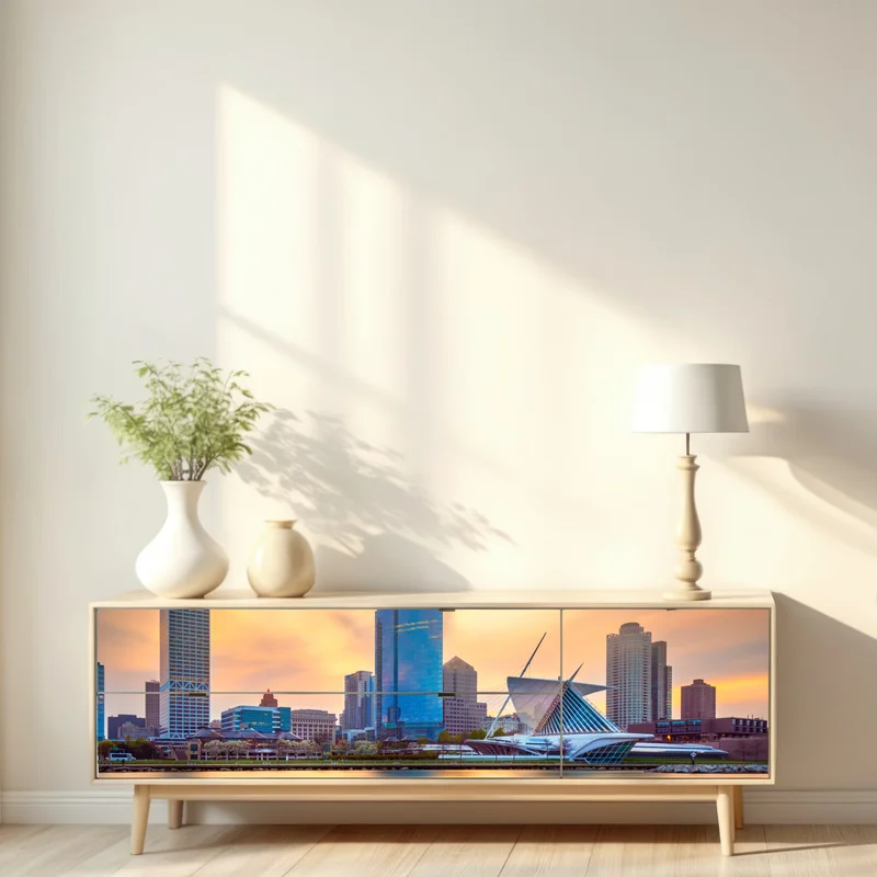 Repositionierbarer Aufkleber Milwaukee skyline bei dämmerung