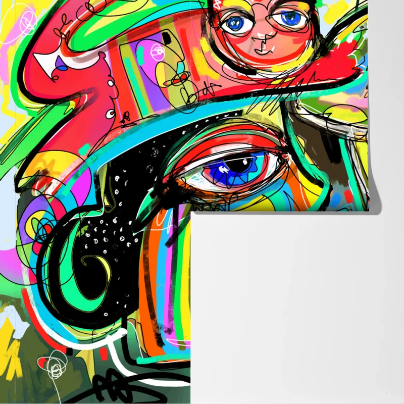 Fototapete lebendige abstrakte gesichter mit katze und vogel Fototapete lebendige abstrakte gesichter mit katze und vogel