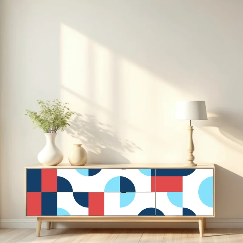 Repositionierbarer Aufkleber mutiges geometrisches muster in dunkelblau und koralle