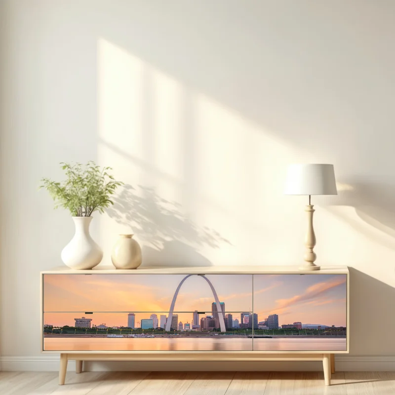 Repositionierbarer Aufkleber St. Louis skyline bei dämmerung