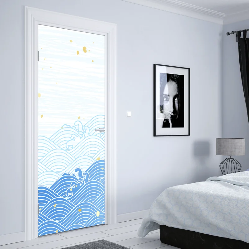 Türaufkleber ruhige blaue wellen mit goldakzenten