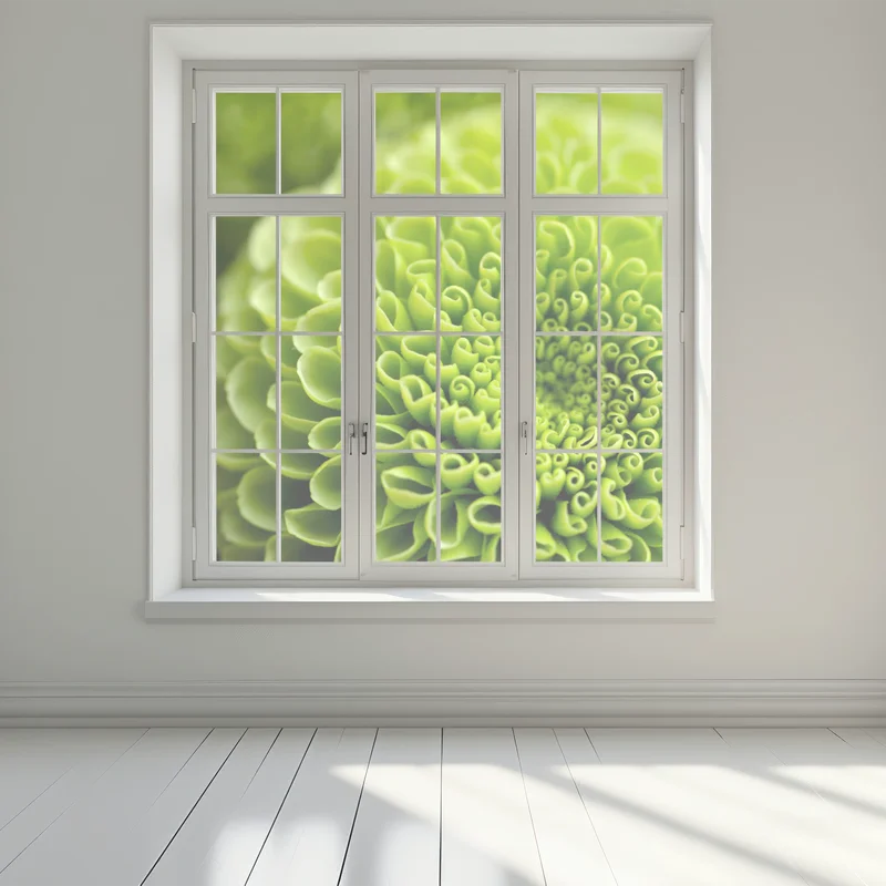 Fensteraufkleber leuchtende grüne blumenspirale im makro