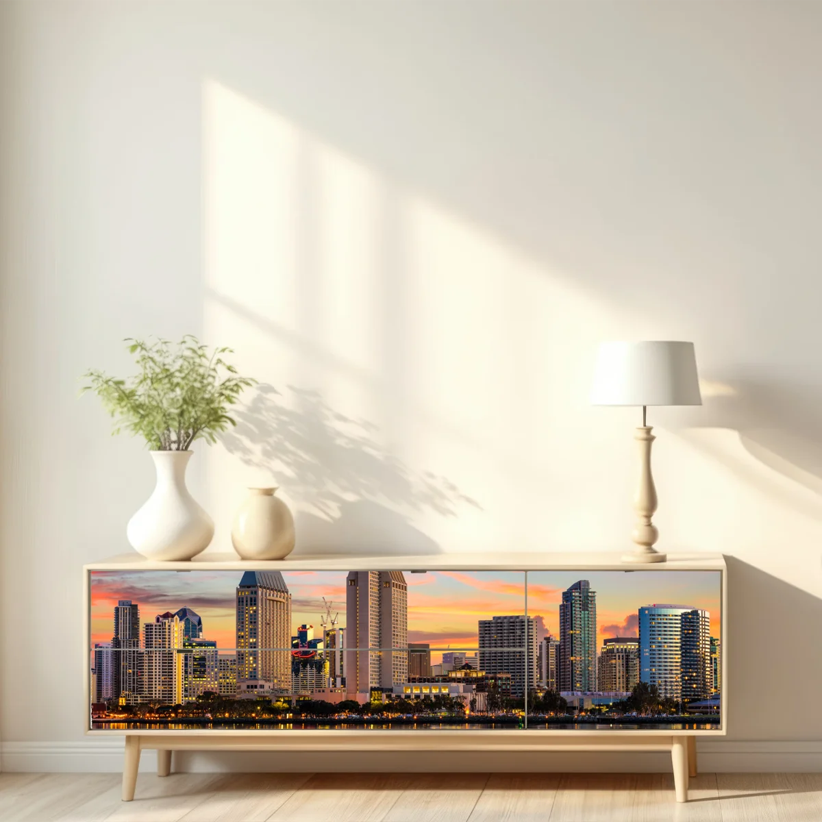 Repositionierbarer Aufkleber San Diego skyline bei sonnenuntergang Repositionierbarer Aufkleber San Diego skyline bei sonnenuntergang