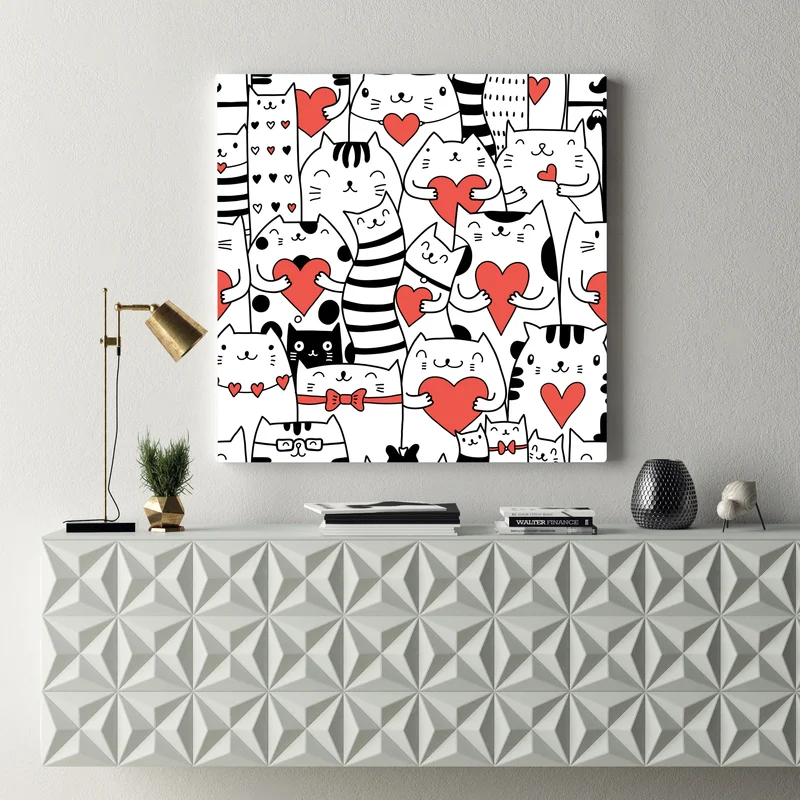 Leinwandbild süße katzen mit herzen muster Leinwandbild süße katzen mit herzen muster