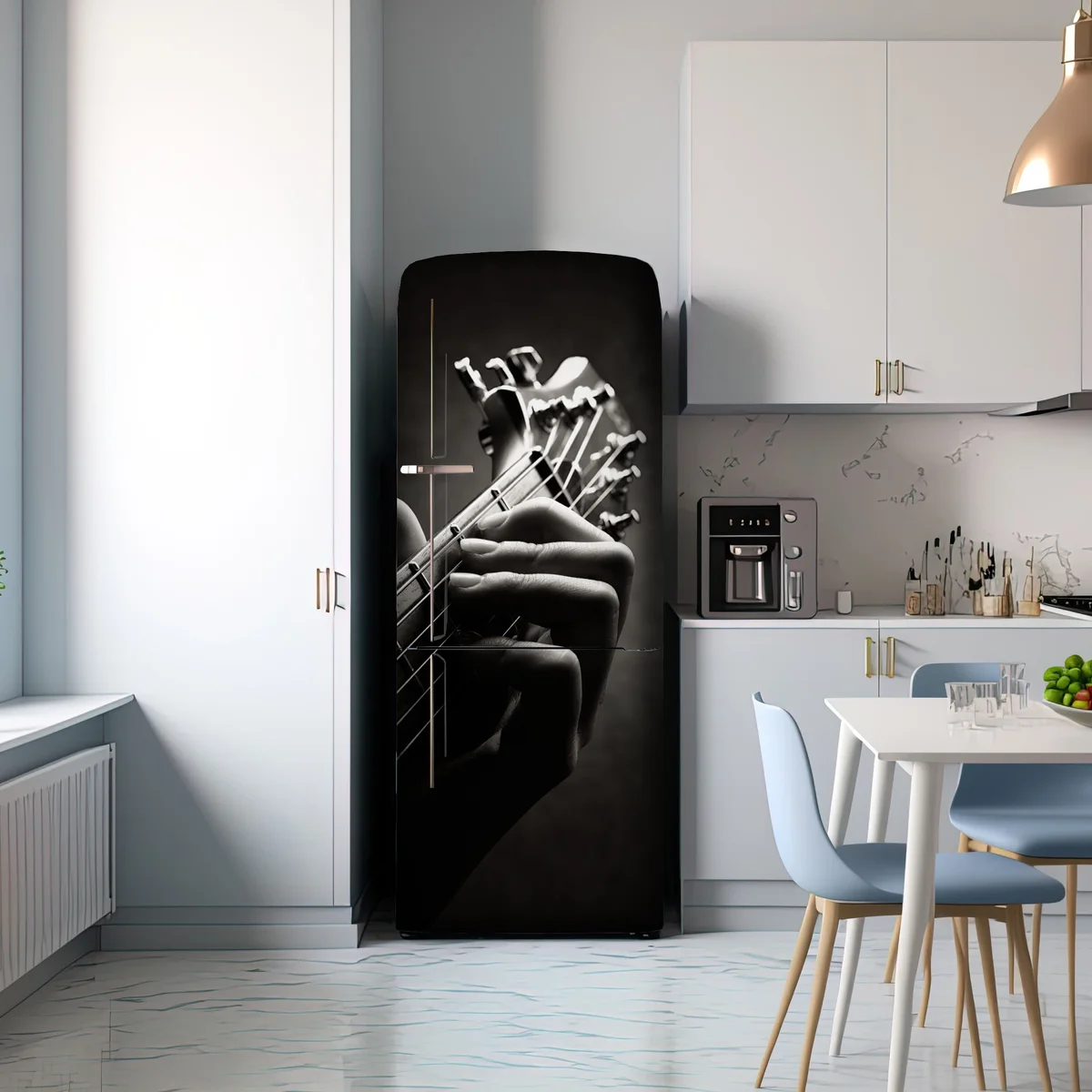 Kühlschrankaufkleber nahaufnahme der hand auf dem griffbrett Kühlschrankaufkleber nahaufnahme der hand auf dem griffbrett