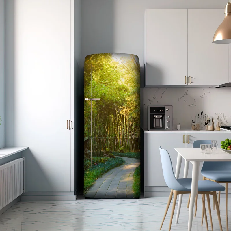 Kühlschrankaufkleber ruhiger bambuswald mit pfad