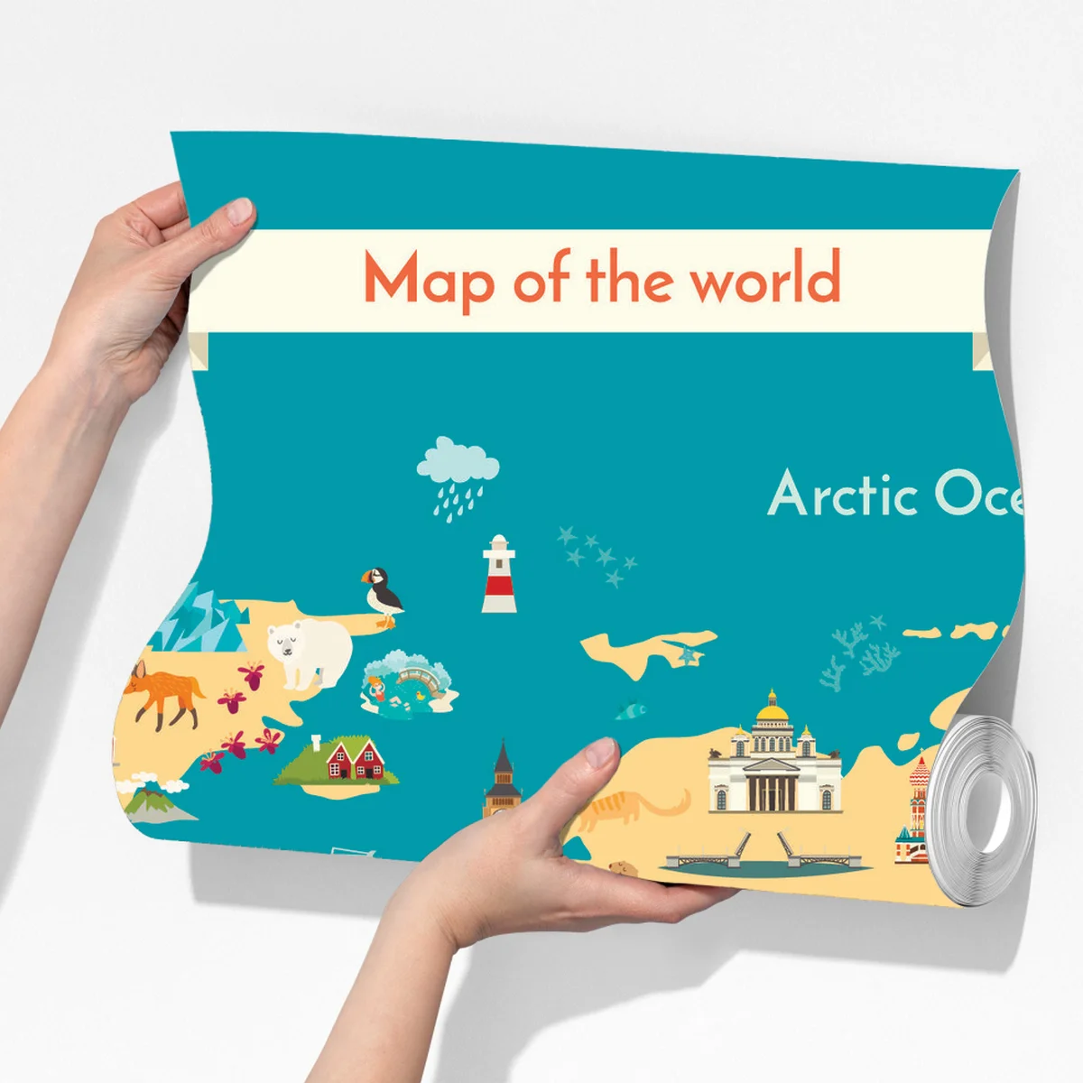 Fototapete bunte illustrierte weltkarte für kinder Fototapete bunte illustrierte weltkarte für kinder