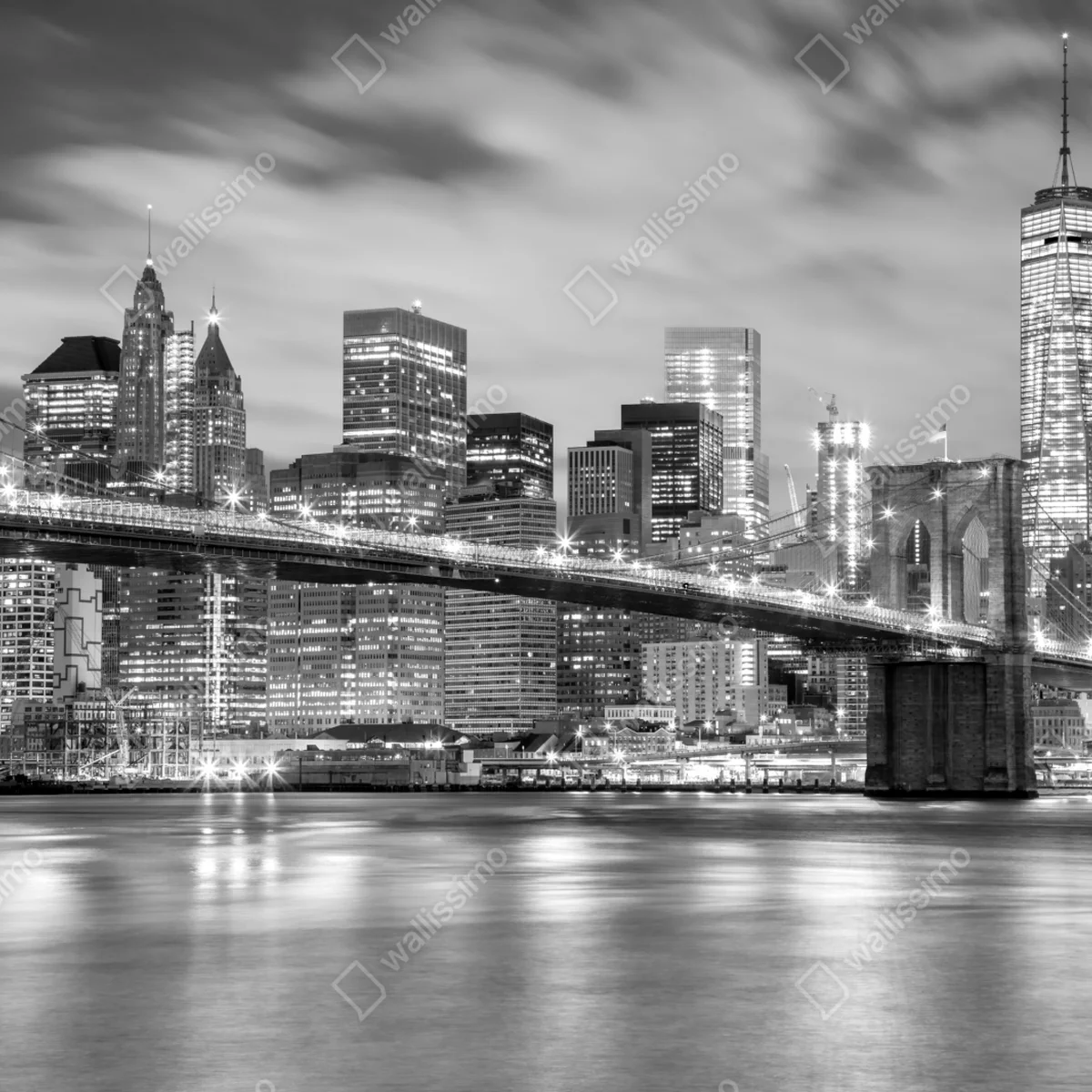 Poster schwarzweiß skyline von New York mit Brooklyn Bridge Poster schwarzweiß skyline von New York mit Brooklyn Bridge