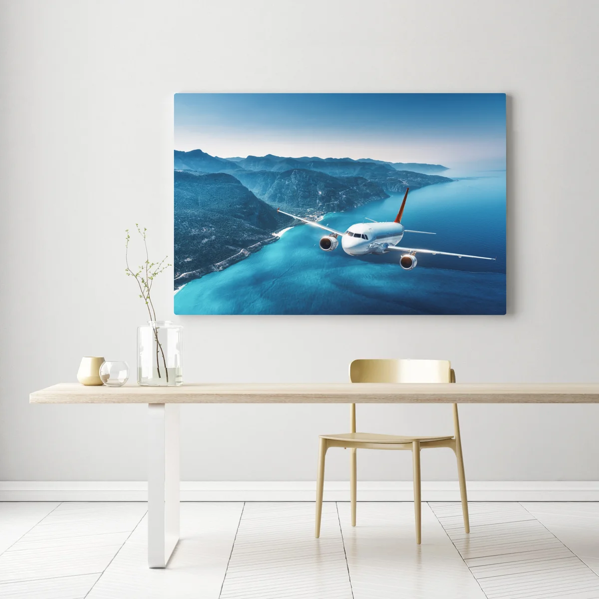 Leinwandbild küstenflug über türkisblauem meer Leinwandbild küstenflug über türkisblauem meer