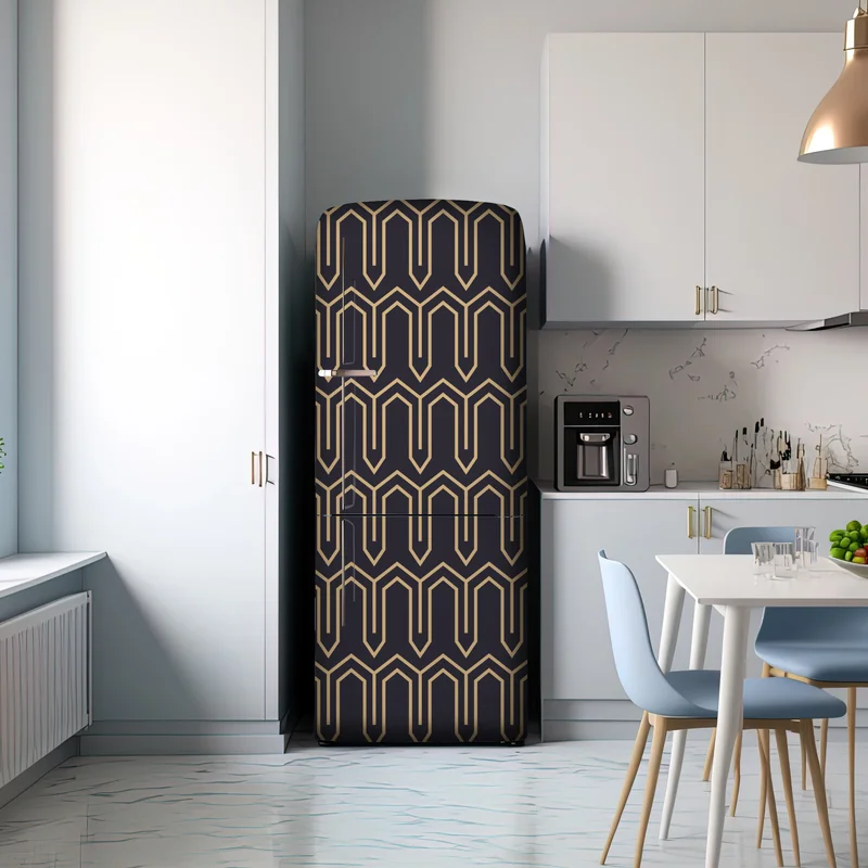 Kühlschrankaufkleber art deco geometrisches muster in gold und schwarz