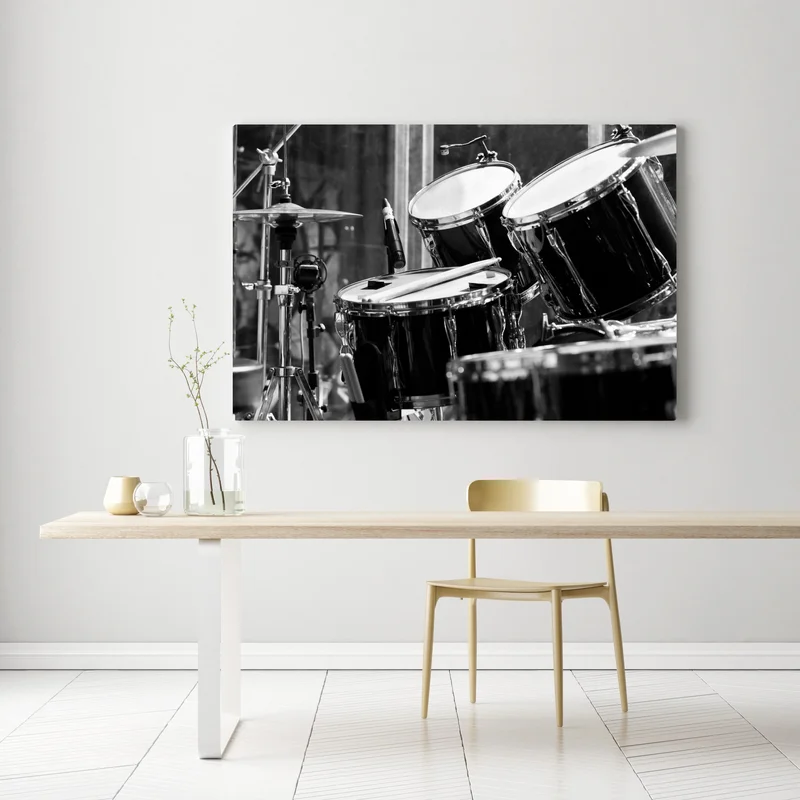 Leinwandbild schwarzweißes schlagzeug nahaufnahme Leinwandbild schwarzweißes schlagzeug nahaufnahme