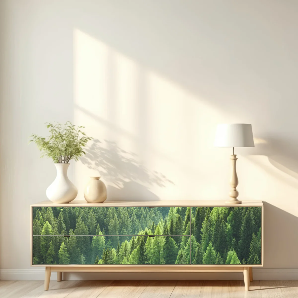 Repositionierbarer Aufkleber üppige grüne waldpanorama Repositionierbarer Aufkleber üppige grüne waldpanorama