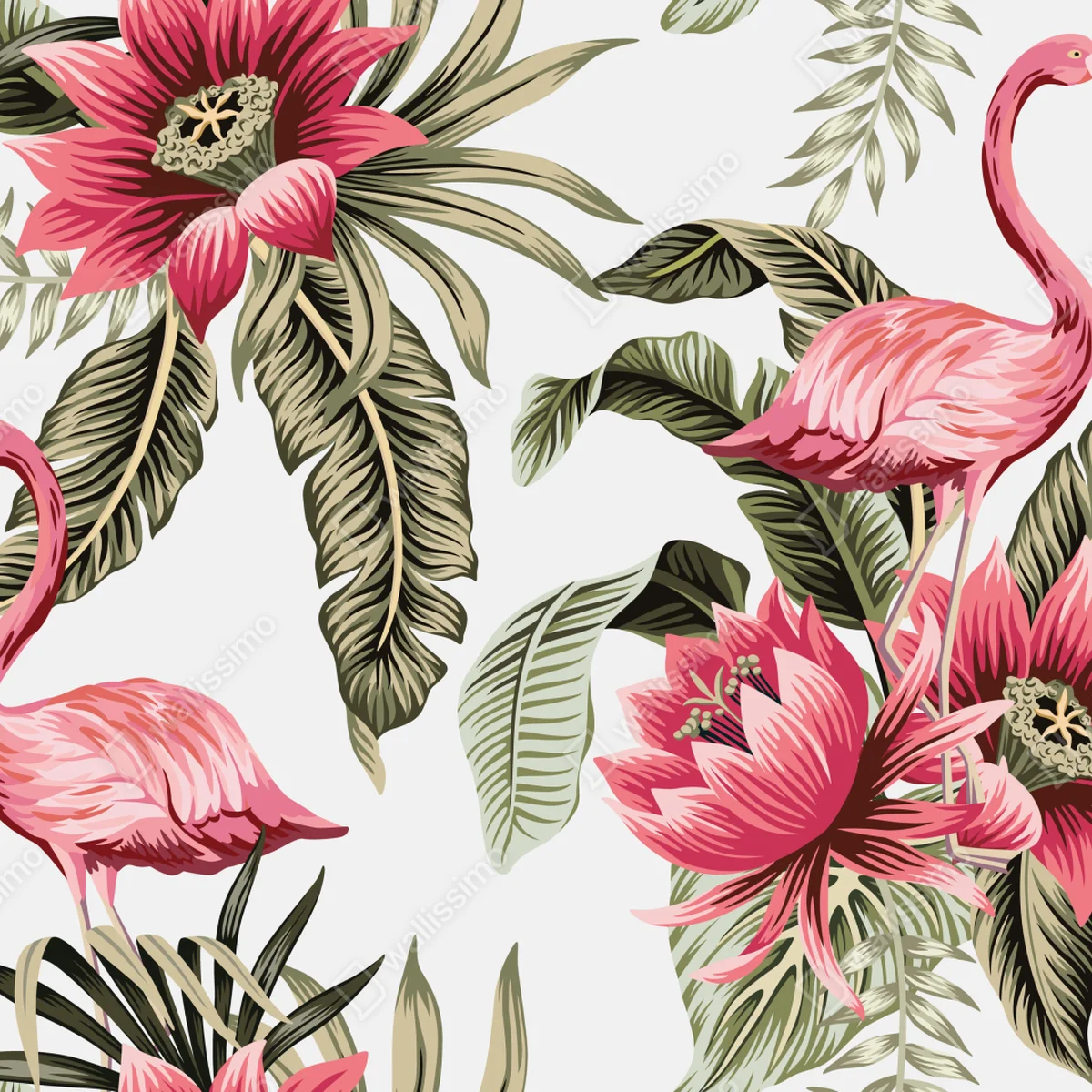 Repositionierbarer Aufkleber tropische rosa flamingos und blüten Repositionierbarer Aufkleber tropische rosa flamingos und blüten